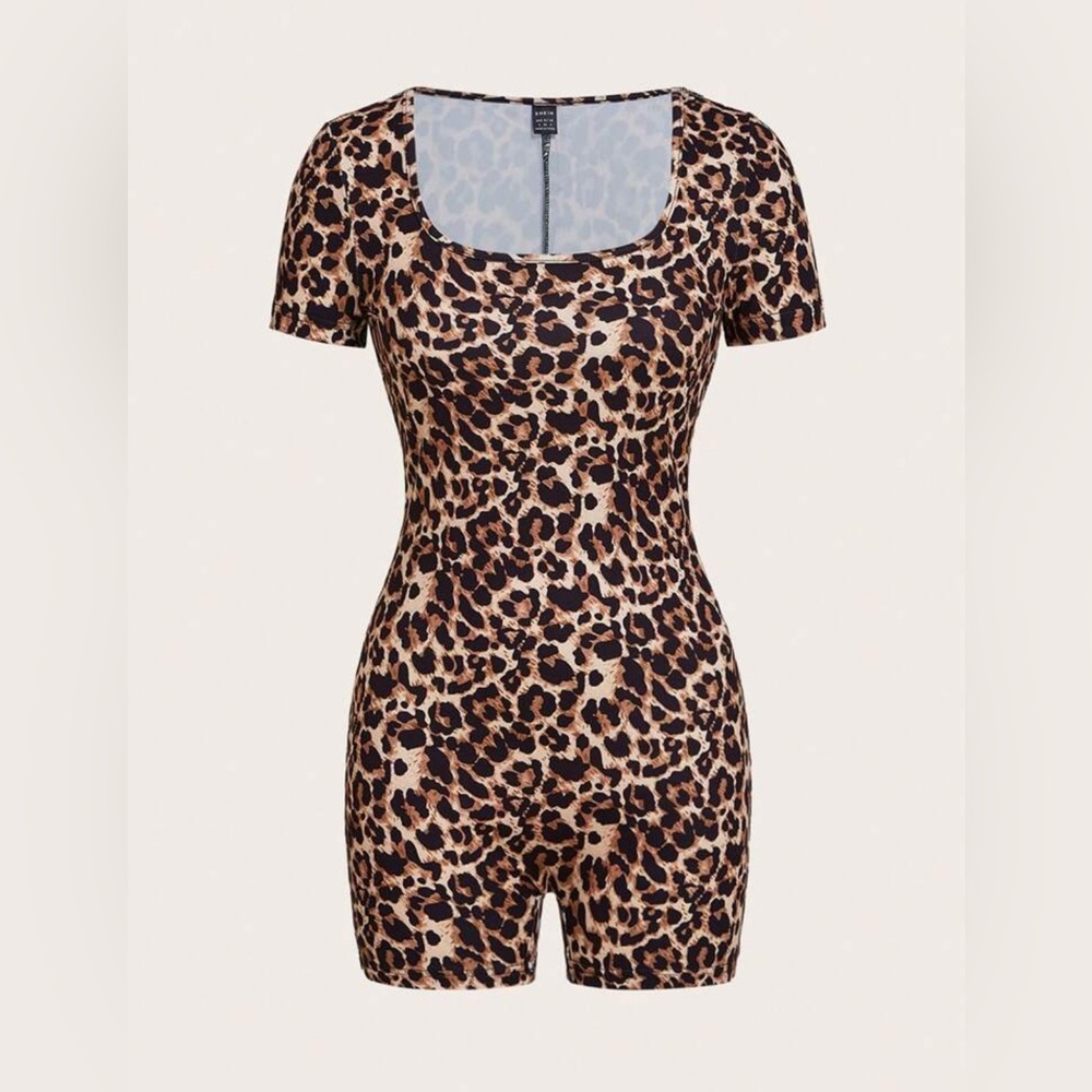 Leopard Print Short Sleeve Romper